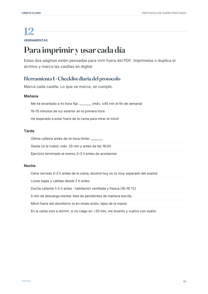 Checklist diaria y diario de sueño imprimibles
