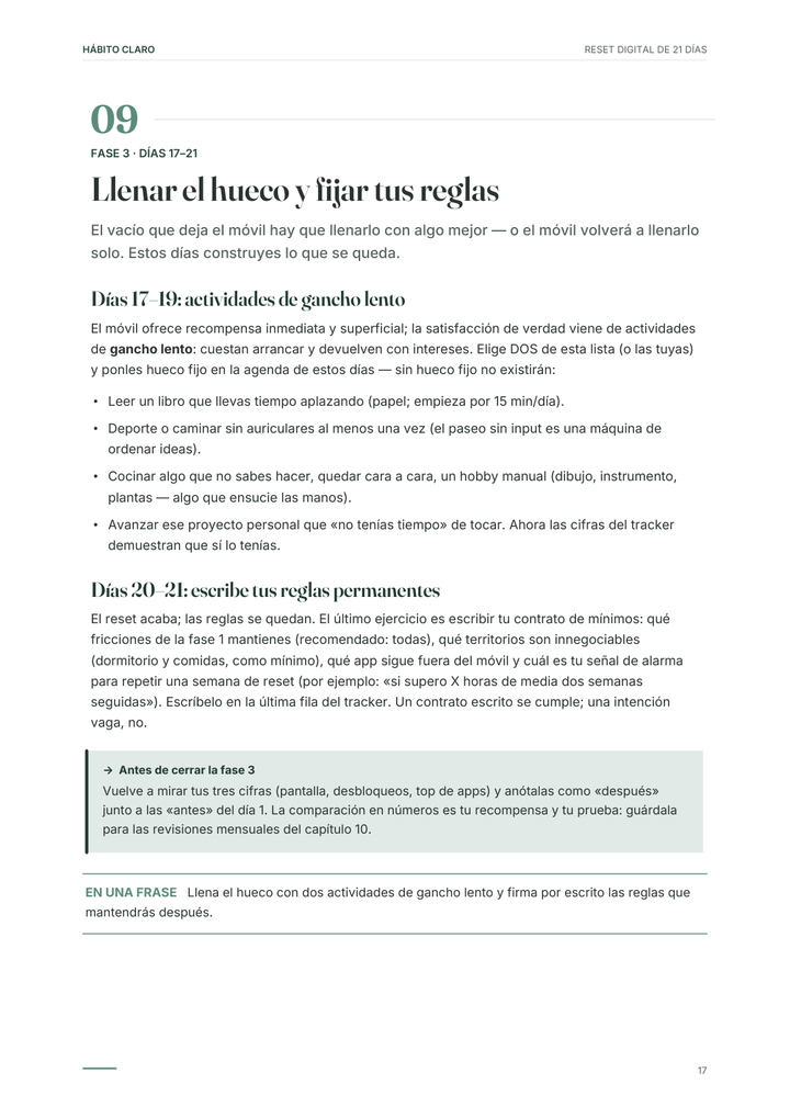 Reset Digital — fase 3: llenar el hueco y fijar tus reglas